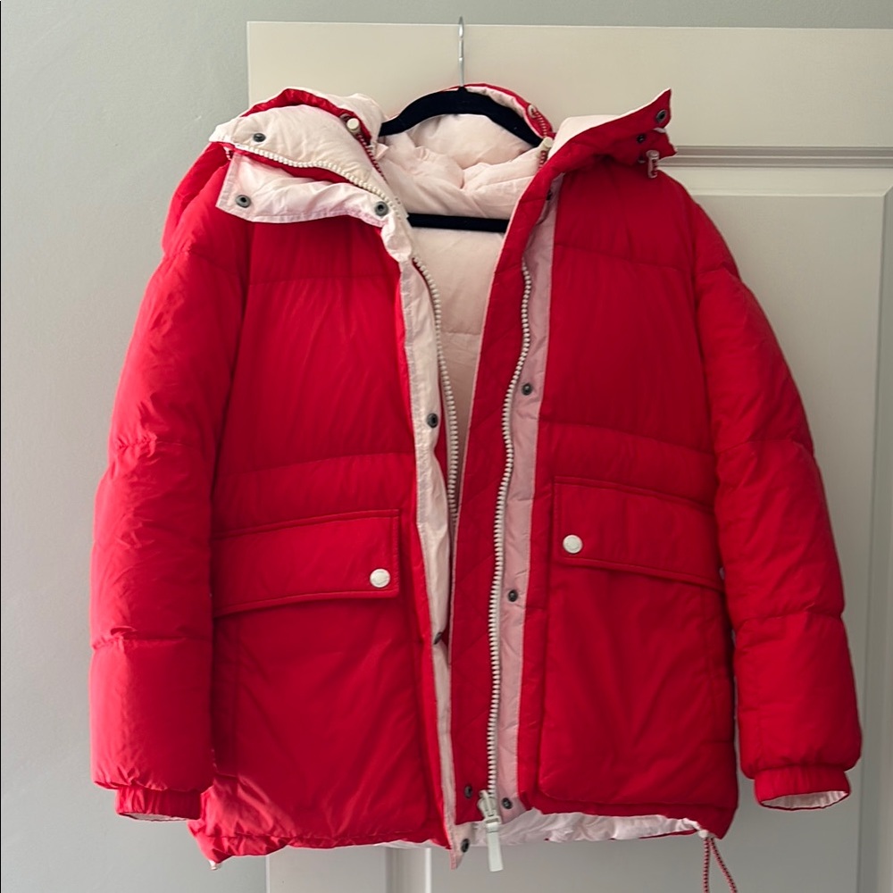 Yves Salomon Red and White Puffer Jacket
